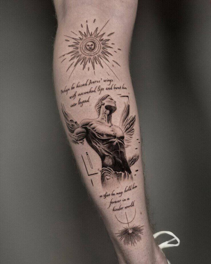 10. Icarus tattoo with an inspirational quote