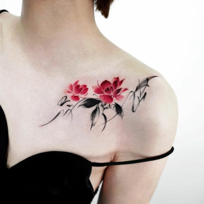 10. Peony tattoo with letters 1