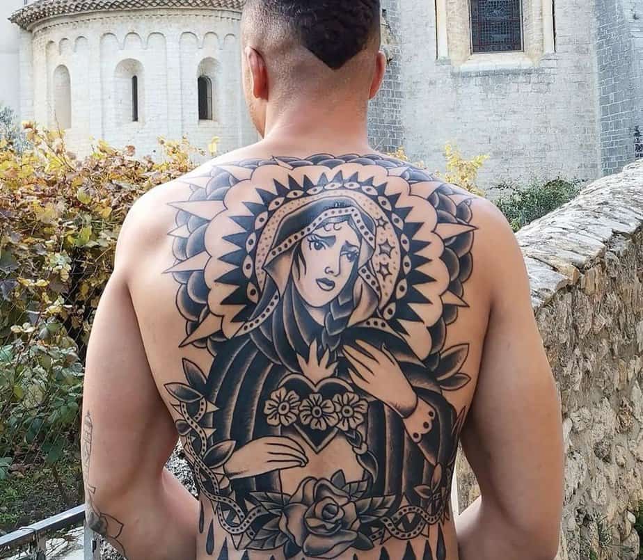 12. Full back Virgin Mary tattoo 1