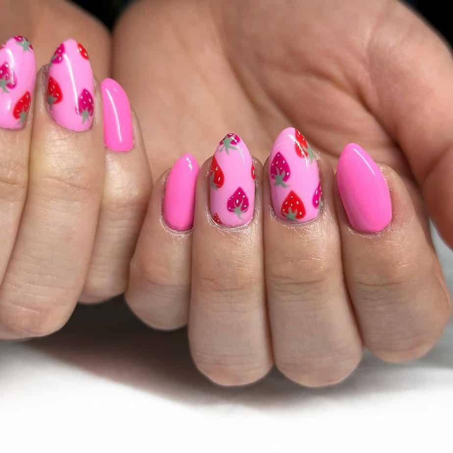 14. Pink strawberry nails