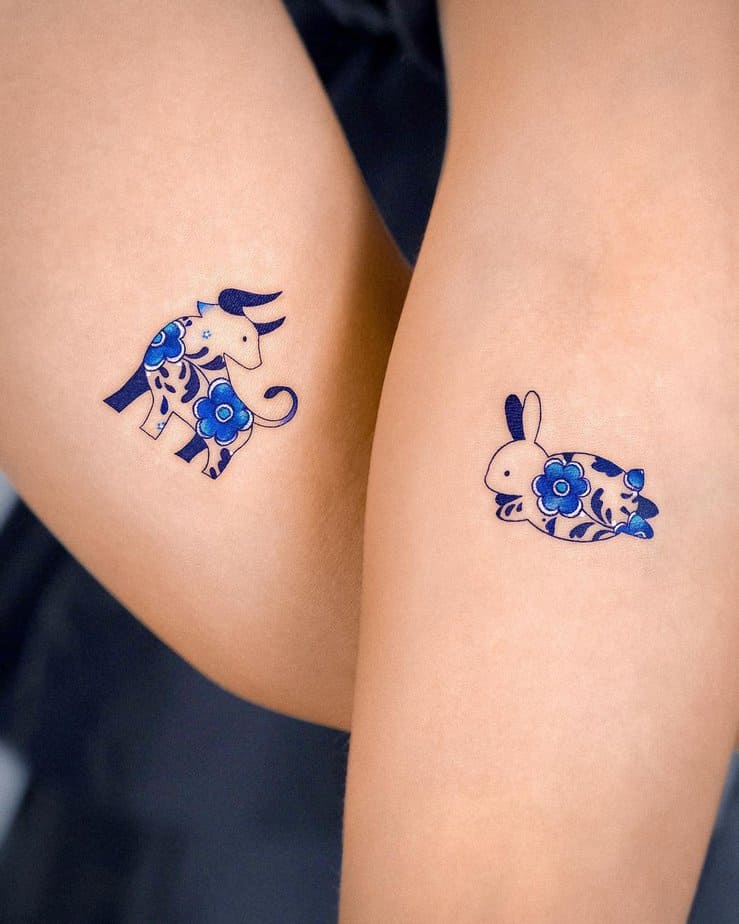 2. Matching cow and bunny tattoos