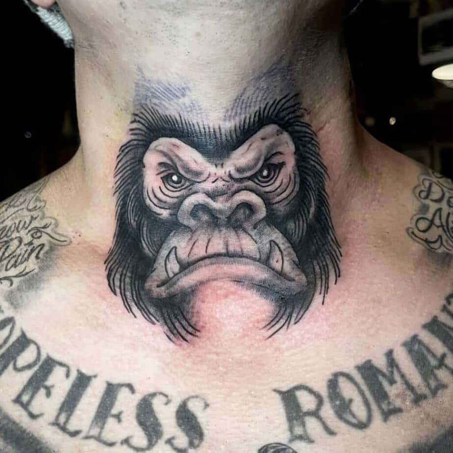 10. A tattoo of a gorilla on the neck 
