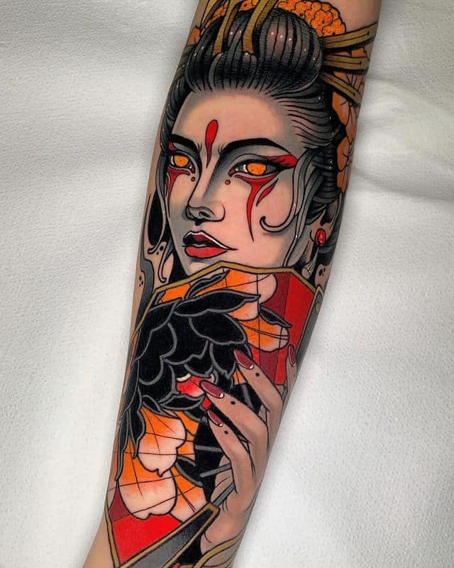 18. Neo-traditional geisha tattoo