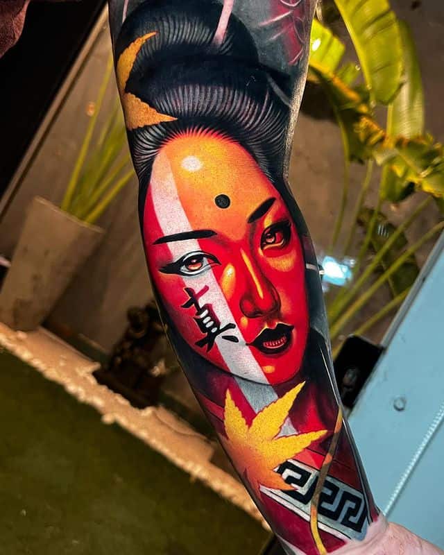 9. Colored geisha tattoo