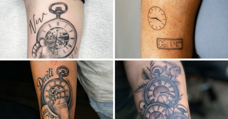 20 Birth Clock Tattoo Ideas To Celebrate That Special Bond