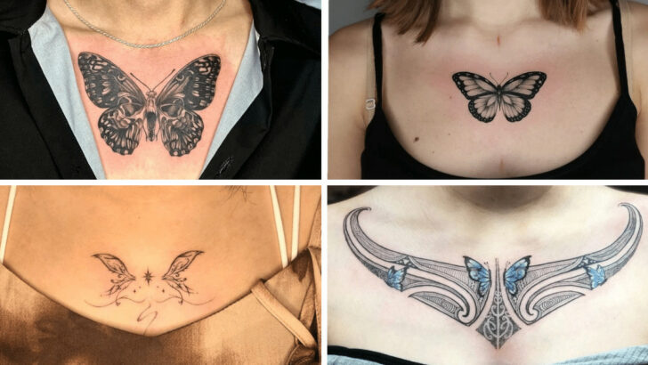 20 idee di tatuaggio a farfalla che si distinguono sul petto.