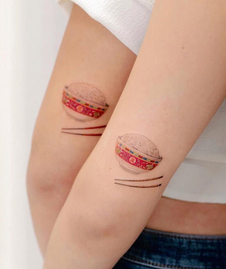 20. A matching food tattoo on the back of the arm