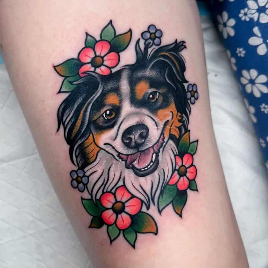 16. Tatuaggio di cane in stile tradizionale