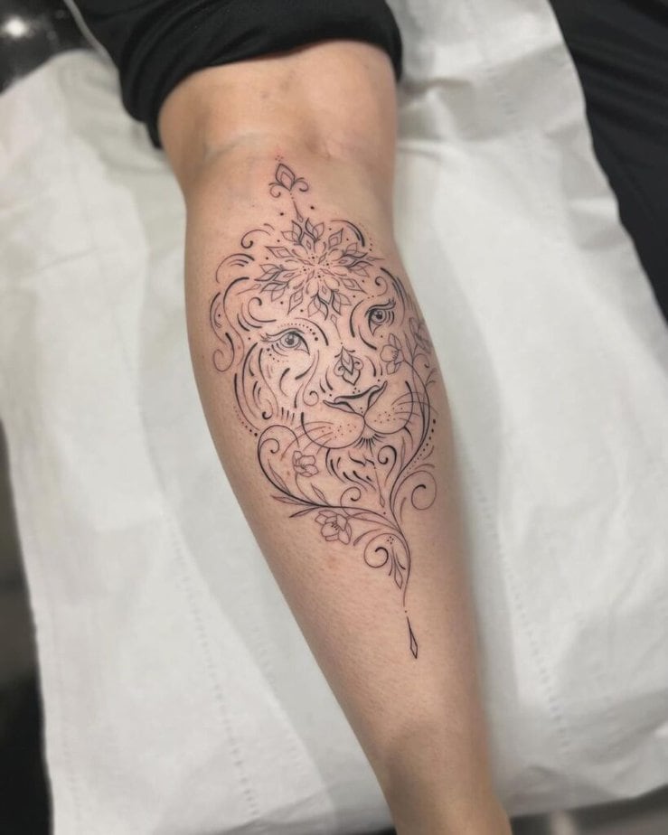 19. Linework lion tattoo