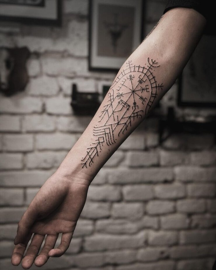 12. Inner forearm fine line Nordic tattoo