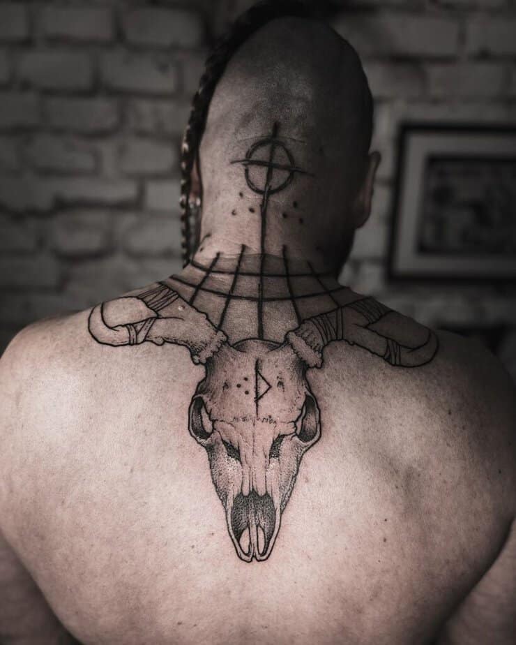 13. Impressive deer skull tattoo with ornaments
