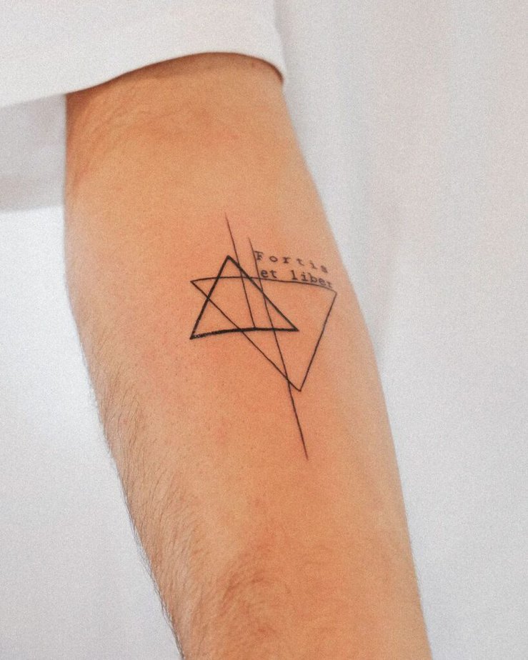 20. A triangle tattoo with a script 