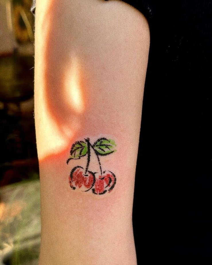 18. Crayon tattoo cherries