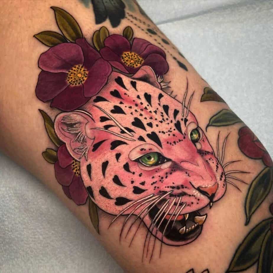 7. A colorful leopard tattoo