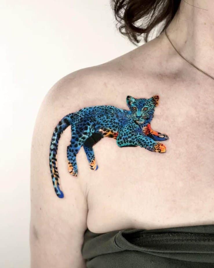 9. Leopard in blue and orange