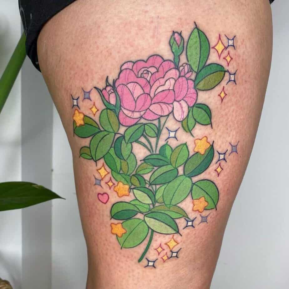 13. A pink rose on the thigh