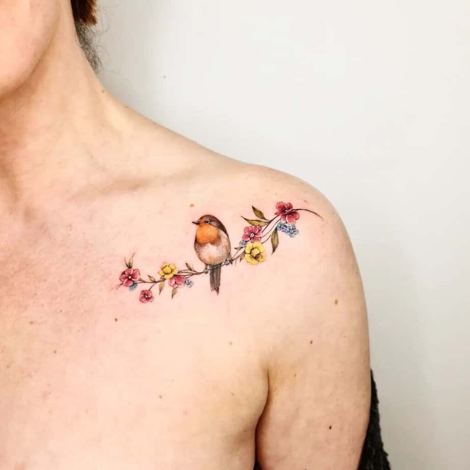 18. A birdie among flowers