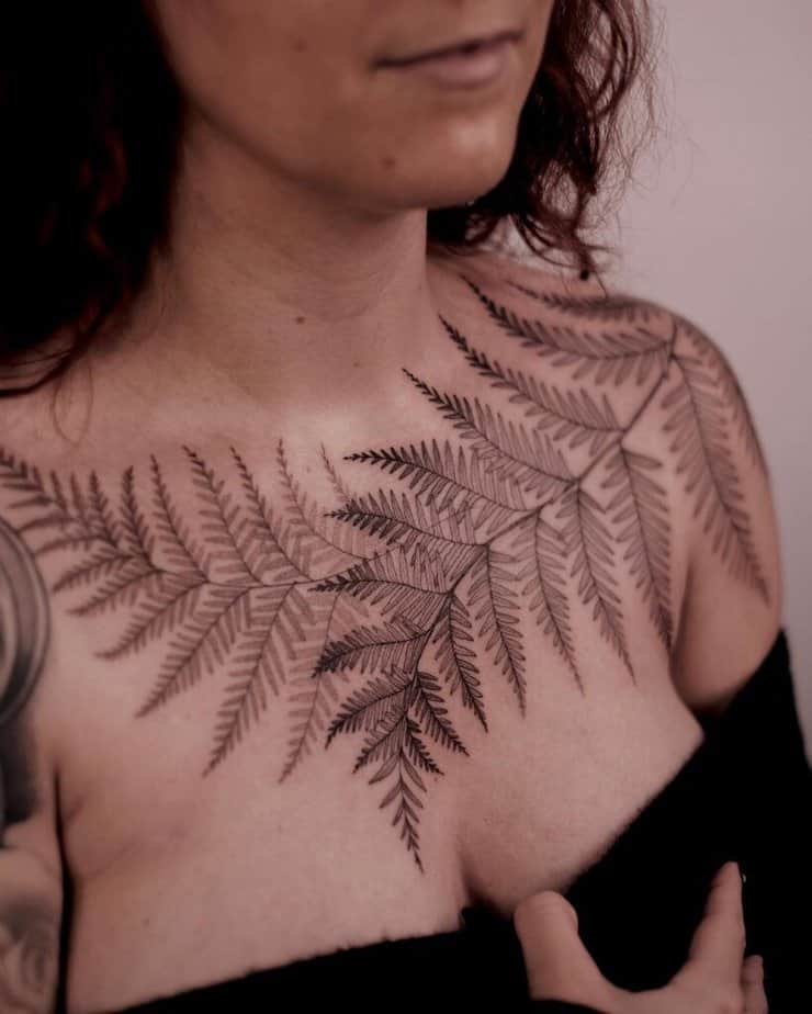 4. A big and bold fern tattoo on the chest 