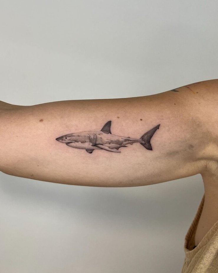 7. A dotwork shark tattoo 
