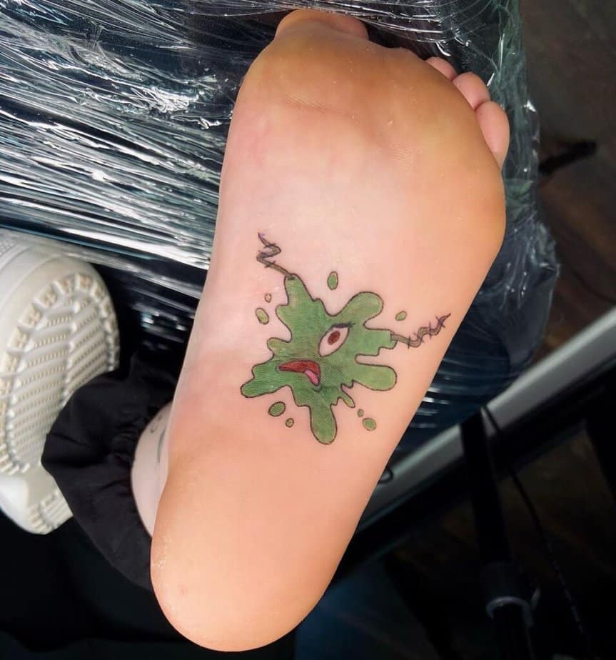 18. A tattoo of Plankton on the bottom of the foot