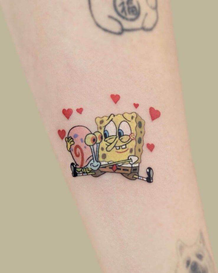 3. A tattoo of SpongeBob and Gary the Snail 