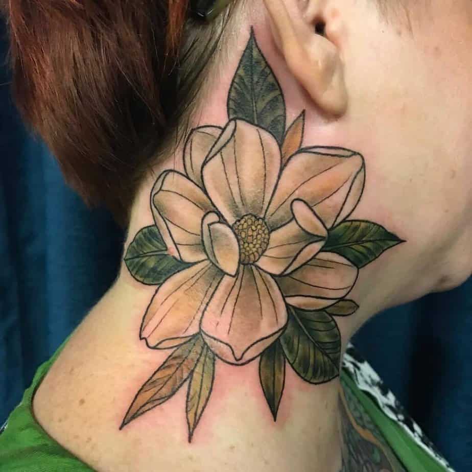 16. Neck magnolia tattoos