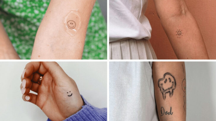 20 semplici tatuaggi con faccine sorridenti che vi faranno sorridere.