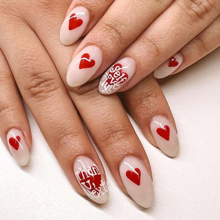 20. Self love red heart nails