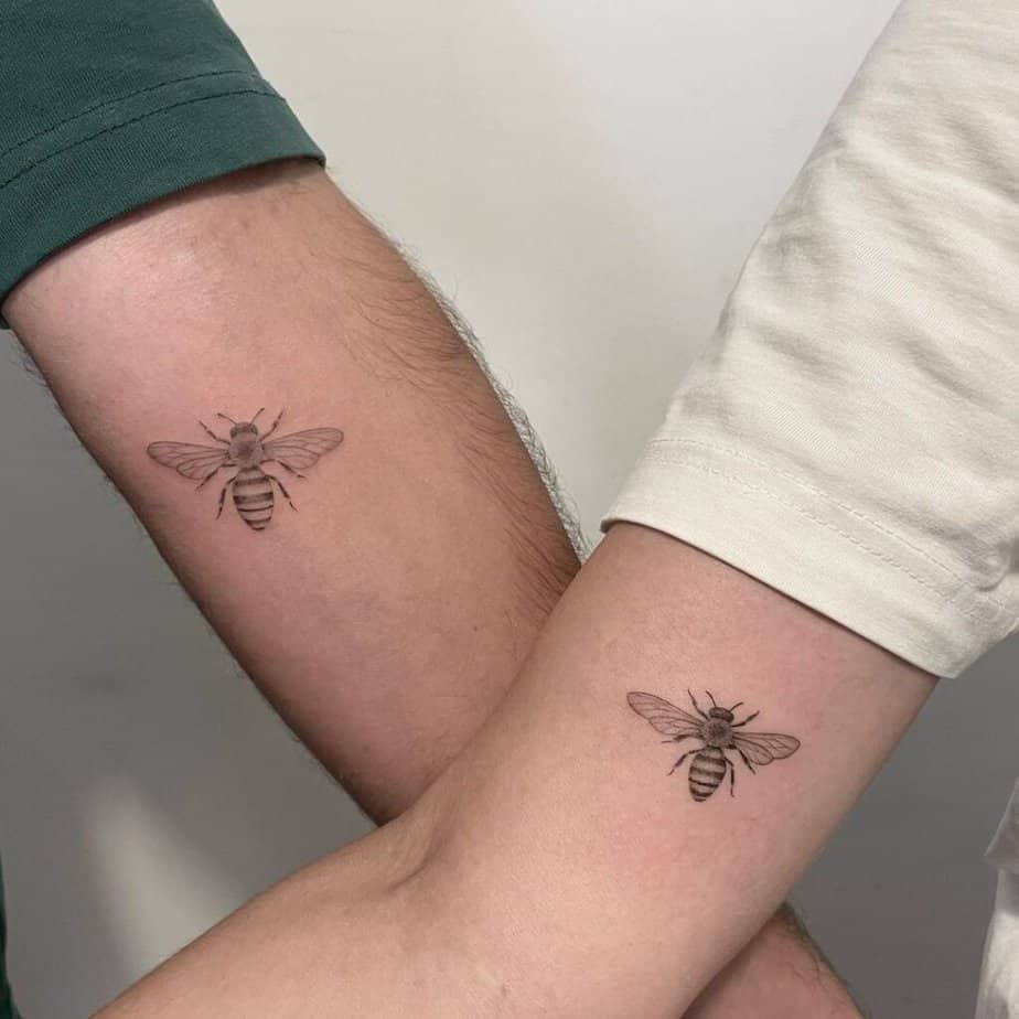 18. A his and hers matching bee tattoo 