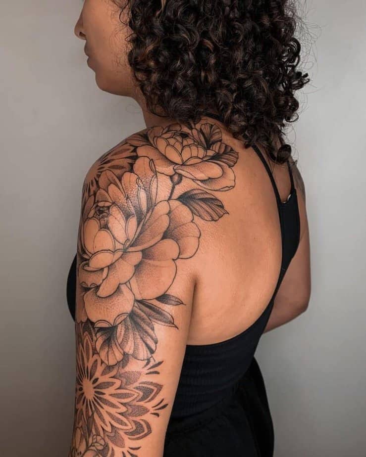 9. A dotwork shoulder tattoo 