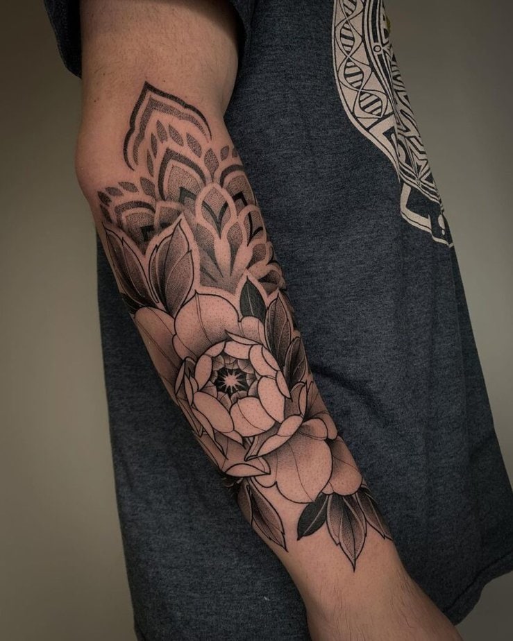 19. A dotwork forearm tattoo
