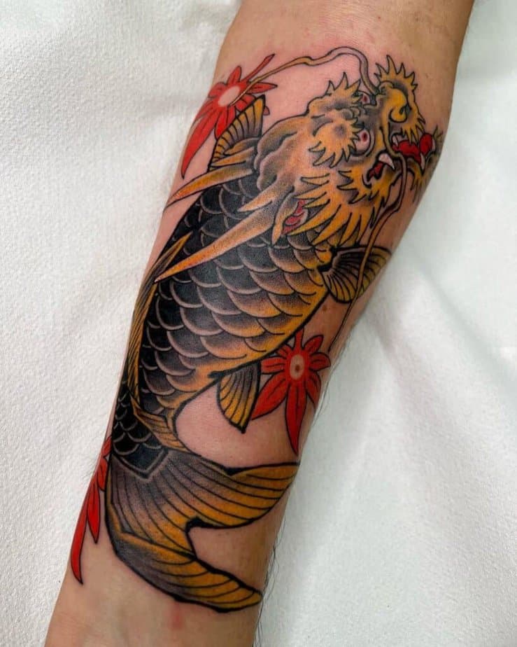 Yellow/Gold dragon koi tattoo