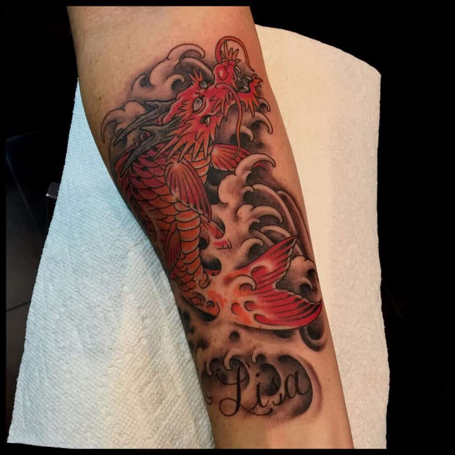 Red dragon koi tattoo