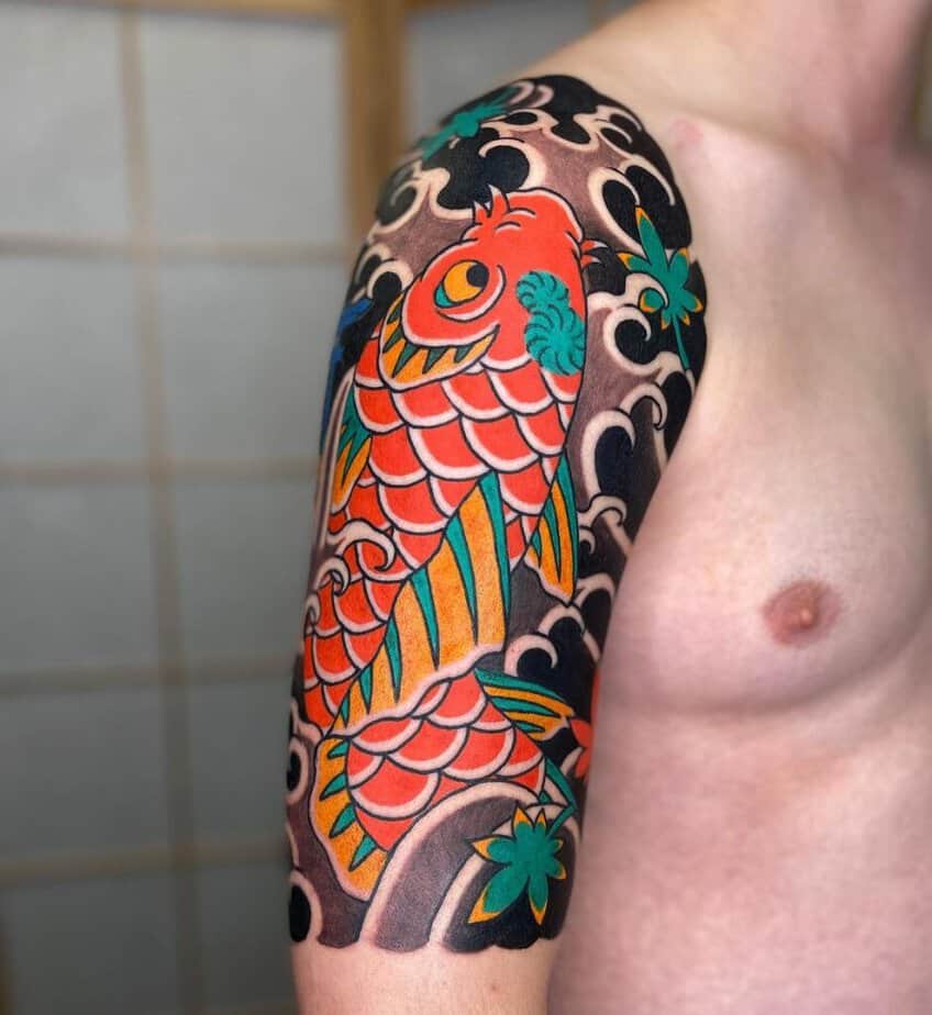 Red dragon koi tattoo