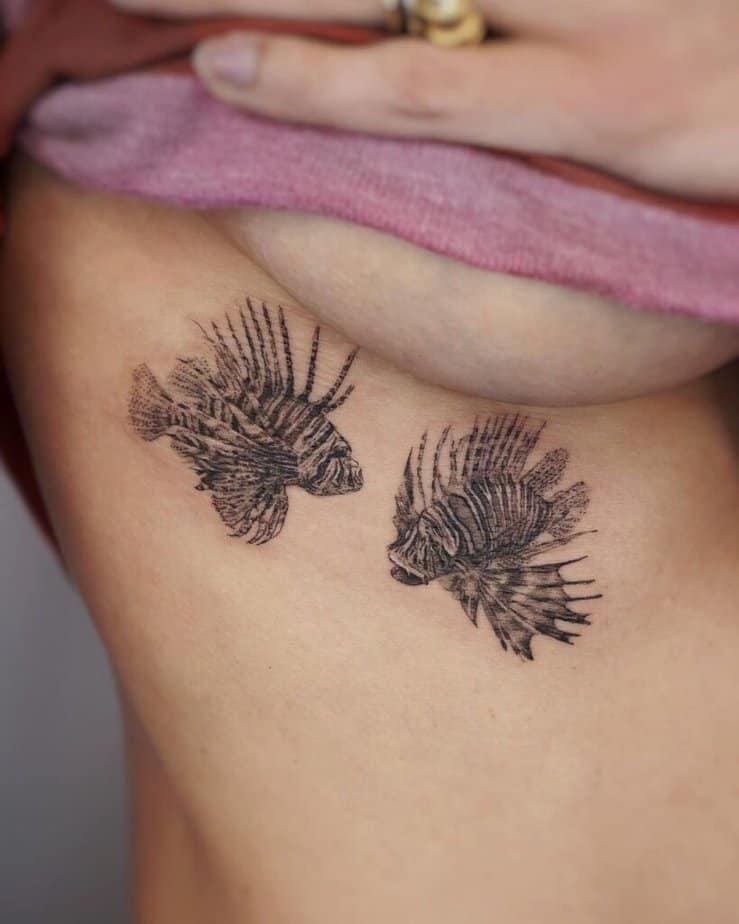 16. A tattoo of two lionfish 