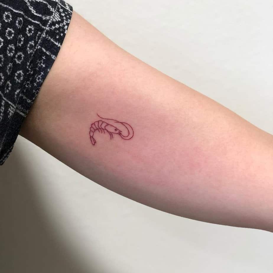 13. A tiny red shrimp tattoo on the inside of the arm