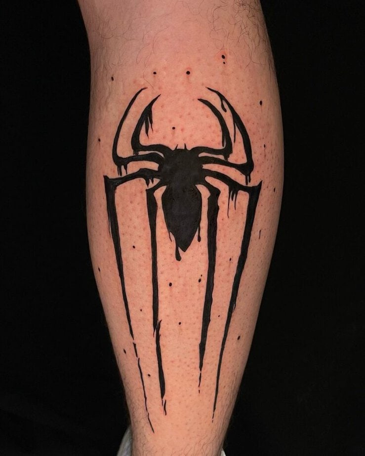 Spiderman tattoo on the leg