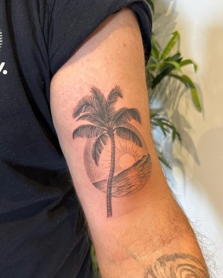 20. A beach tattoo with a palm tree