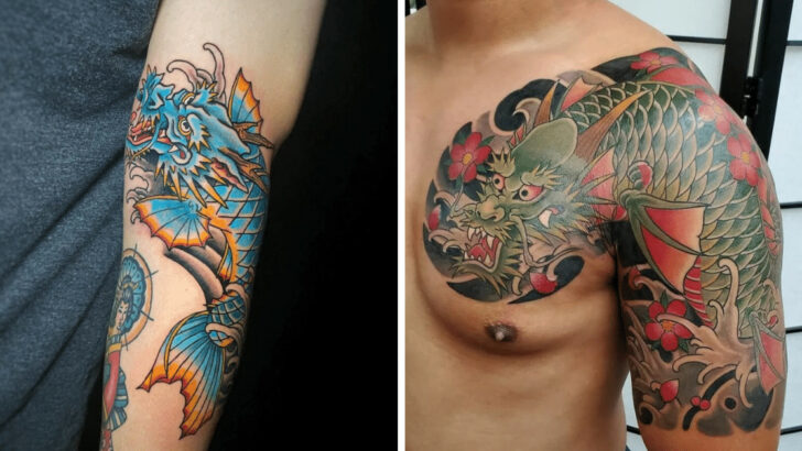 21 idee di tatuaggio Dragon Koi per le leggende più affascinanti.
