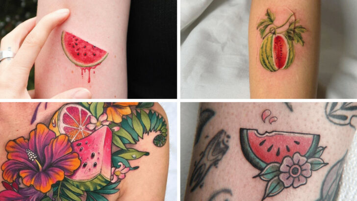 21 idee di tatuaggio con l'anguria per un'atmosfera estiva sulla pelle.