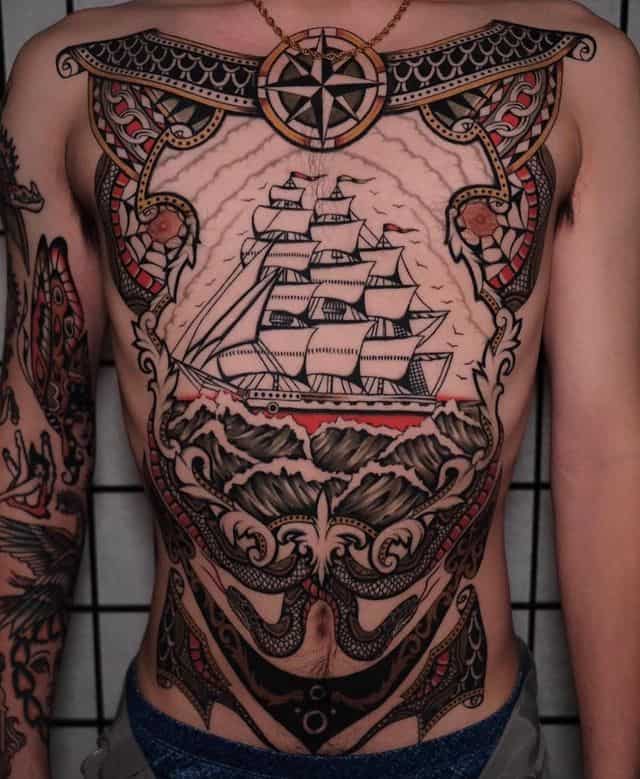 16. Impressive ship tattoo