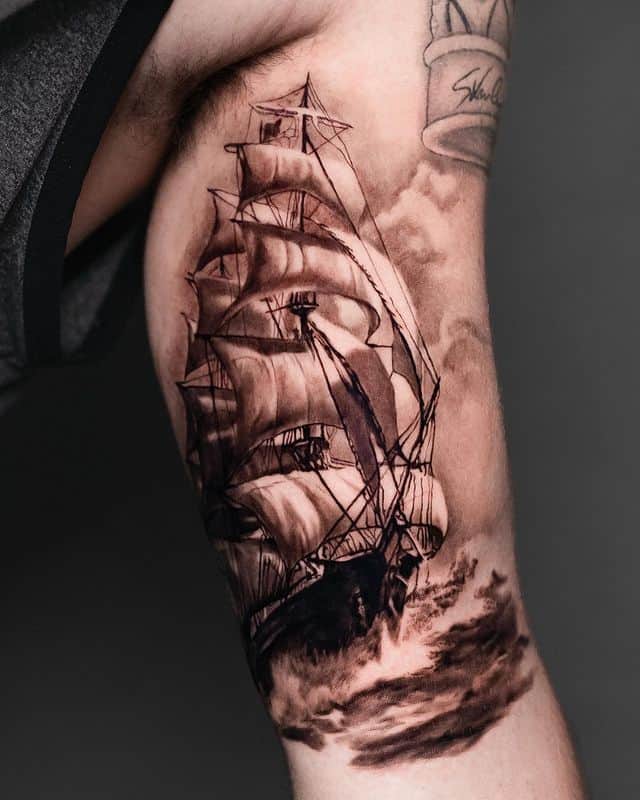 9. Remarkable sailing ship tattoo