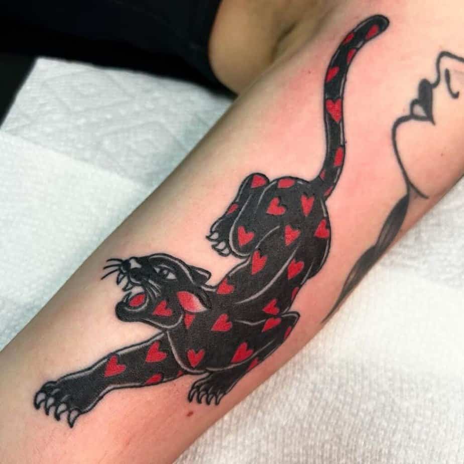 5. A black panther with red hearts 