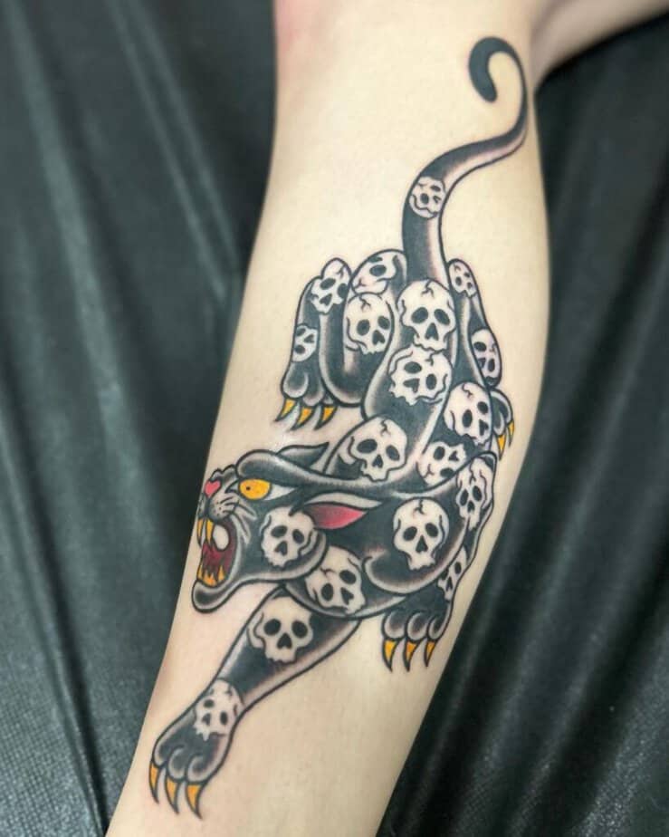 6. A black panther with skulls