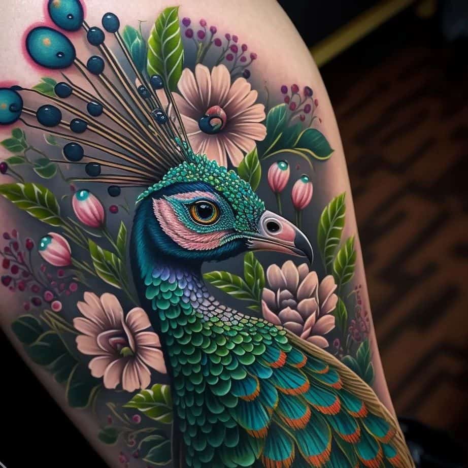 4. Lifelike peacock tattoo