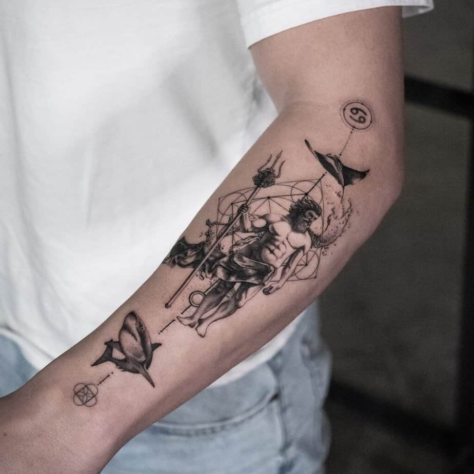 Geometric Poseidon tattoos
