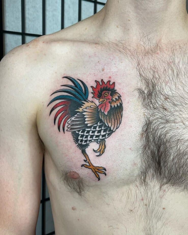 11. A rooster tattoo on the chest 