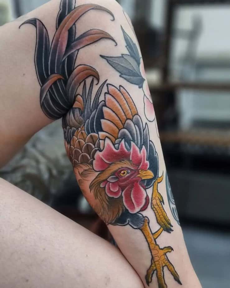 21. A daring rooster tattoo 