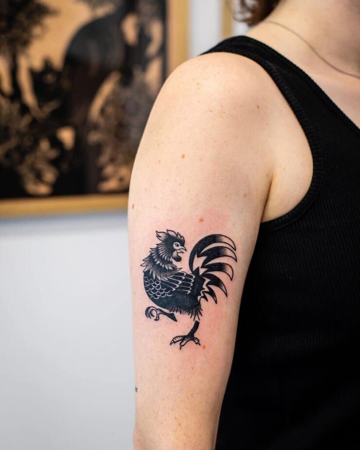 6. Tatuaggio di un gallo in bianco e nero 