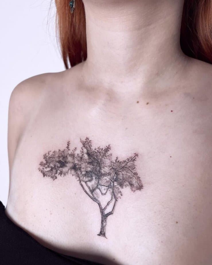 8. An apple tree tattoo on the chest 